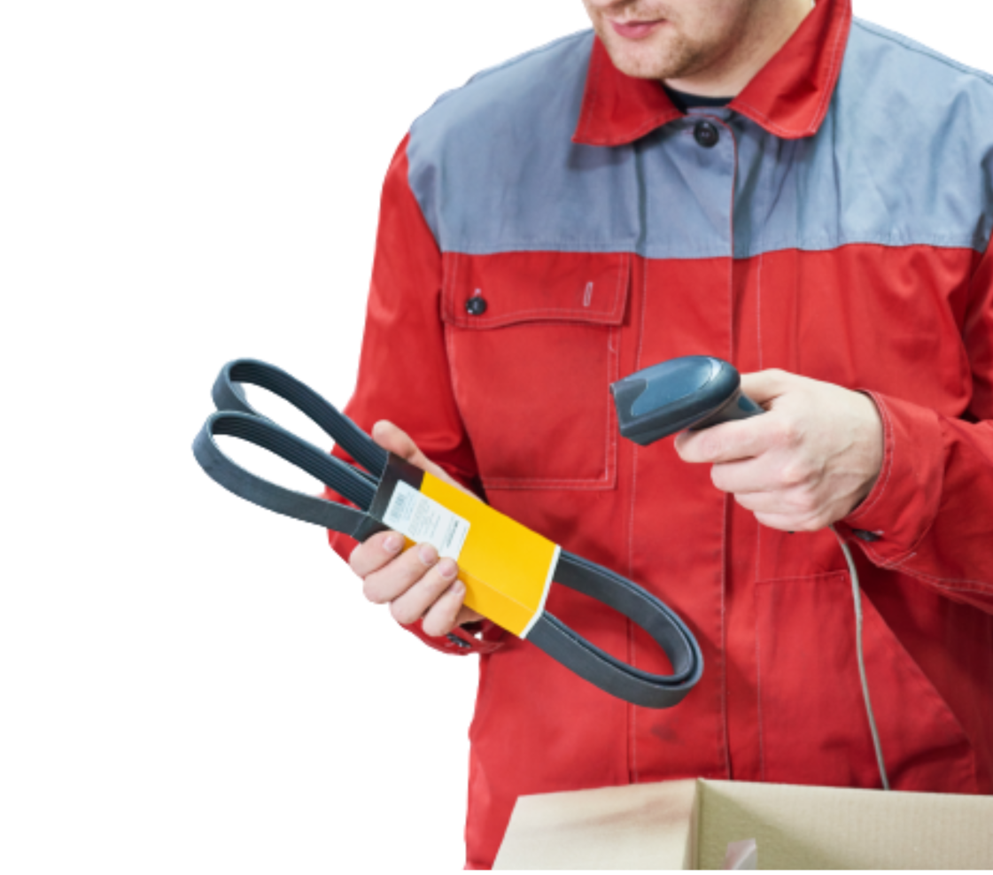 Technician scanning a part barcode in the workshop